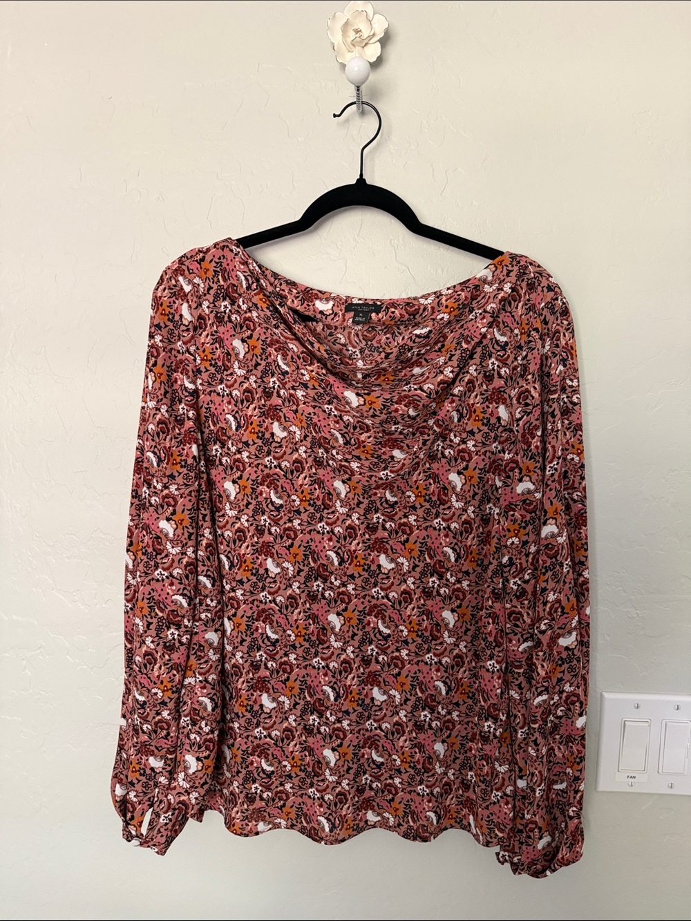 Ann Taylor Rose-Mauve Floral Cowl-Neck Blouse